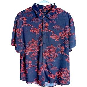 Cactus Man Ricky Singh Black & Red Men’s Short Sleeve Asian Pattern Shirt sz XL